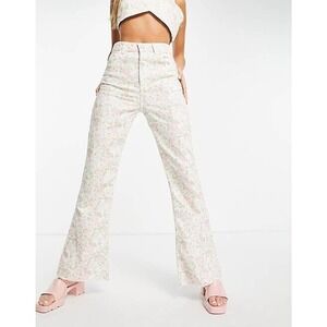 Reclaimed Vintage White and Gray Flare Jeans